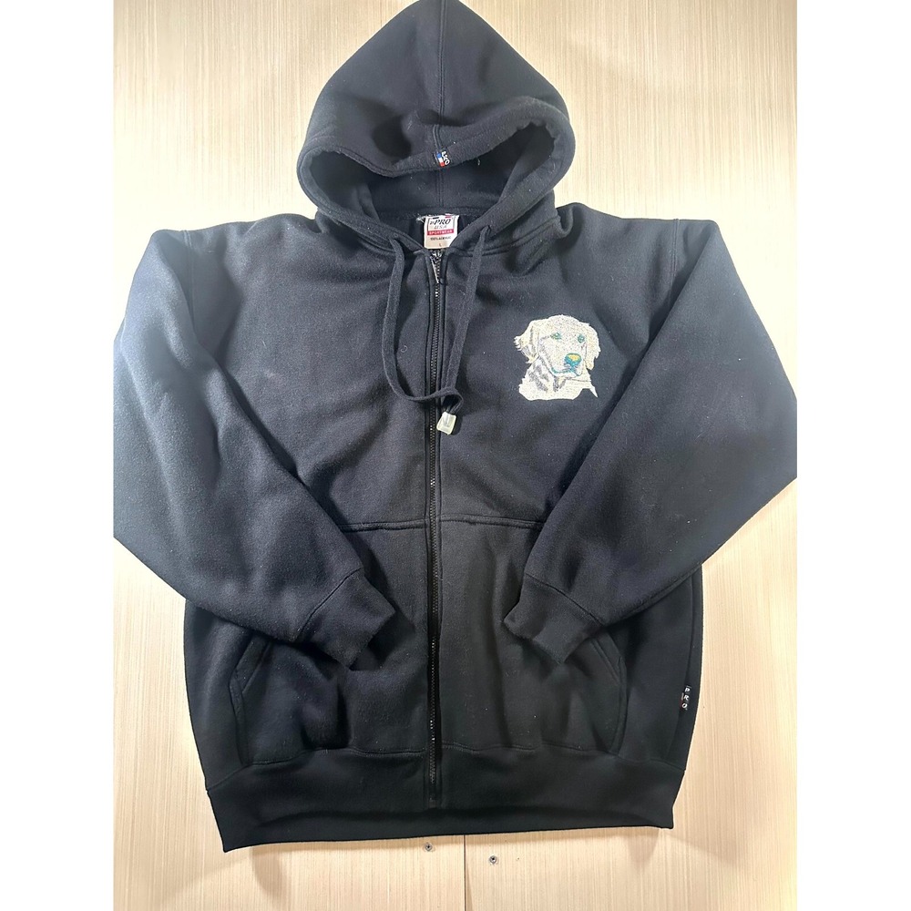 21 Pro Usa Sportswear Hoodie Men Large Black Animal Embroidered Pockets Full Zip